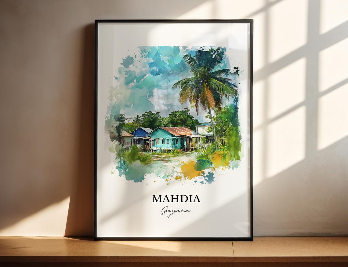 Mahdia Guyana Watercolor Rustic Riverside House Palms Poster