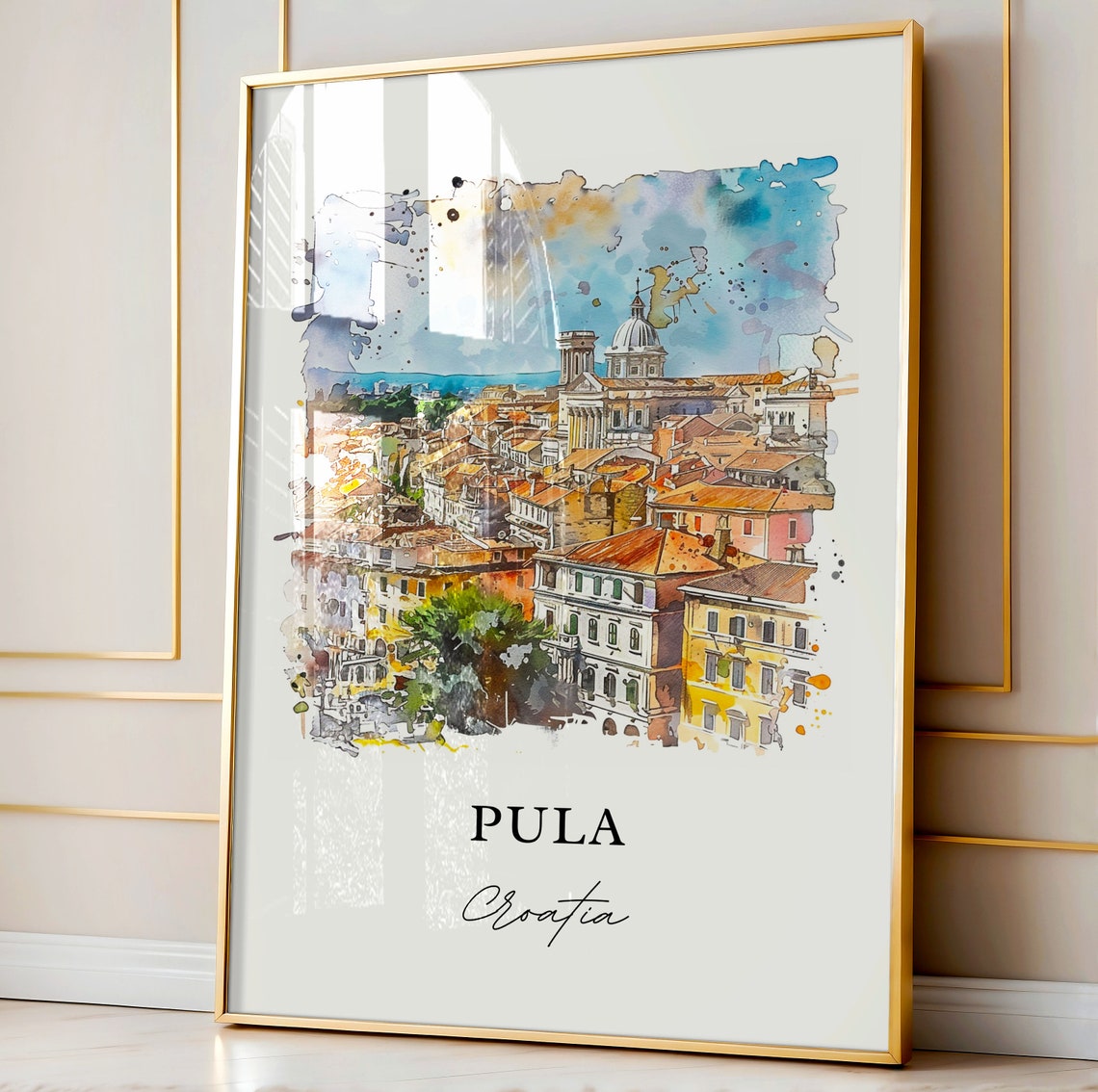 Pula Croatia Historic Old Town Cathedral Watercolor City Poster - Image 4