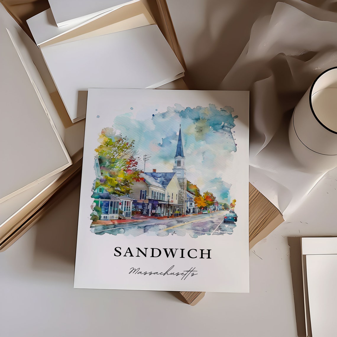 Sandwich Massachusetts Cape Cod Town Street Watercolor Poster - Image 6