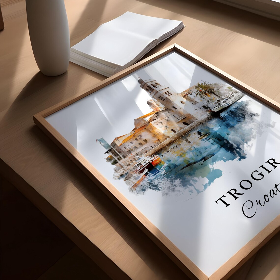 Trogir Croatia Waterfront Bell Tower Watercolor Travel Poster - Image 4