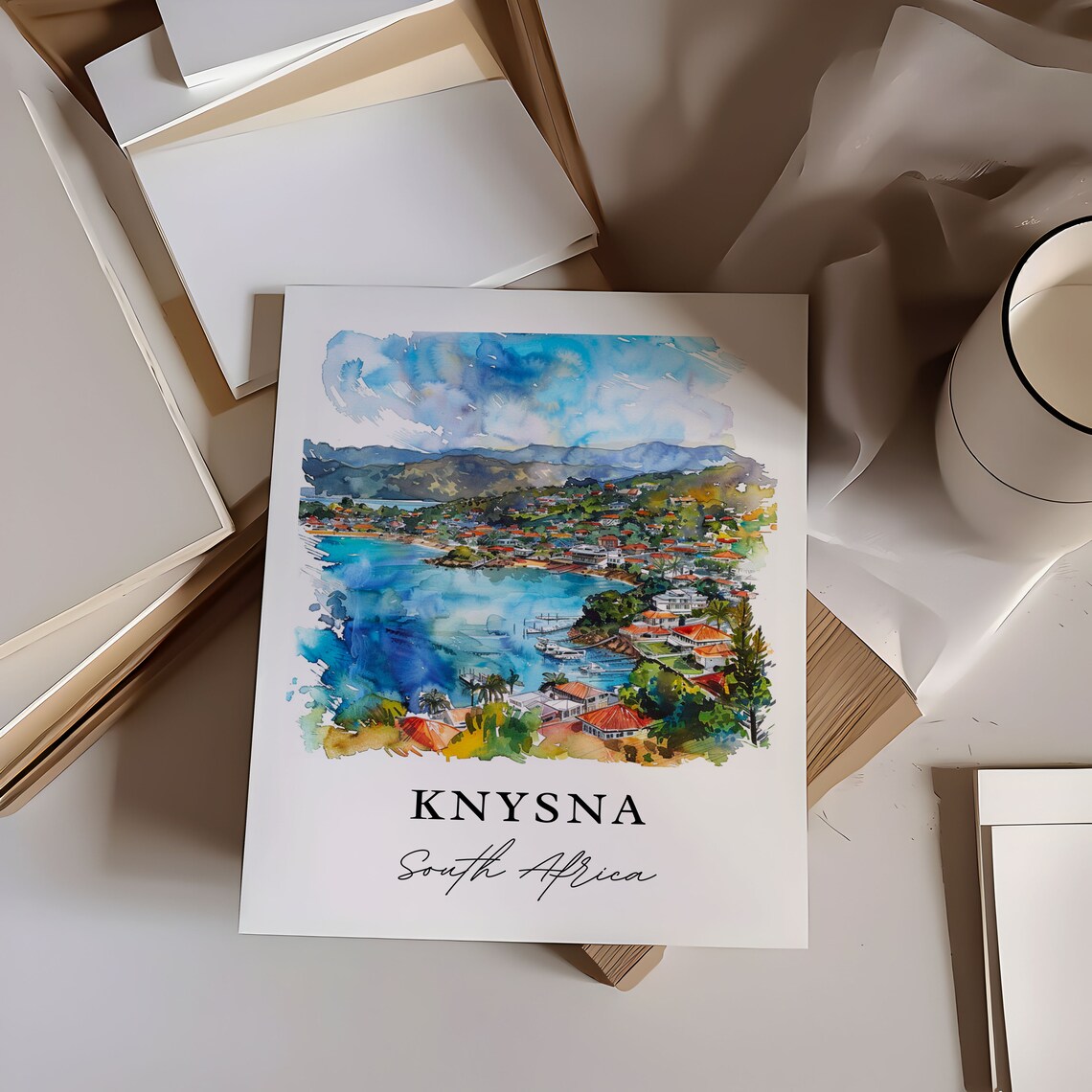 Knysna South Africa Coastal Lagoon Town Watercolor Travel Poster - Image 6