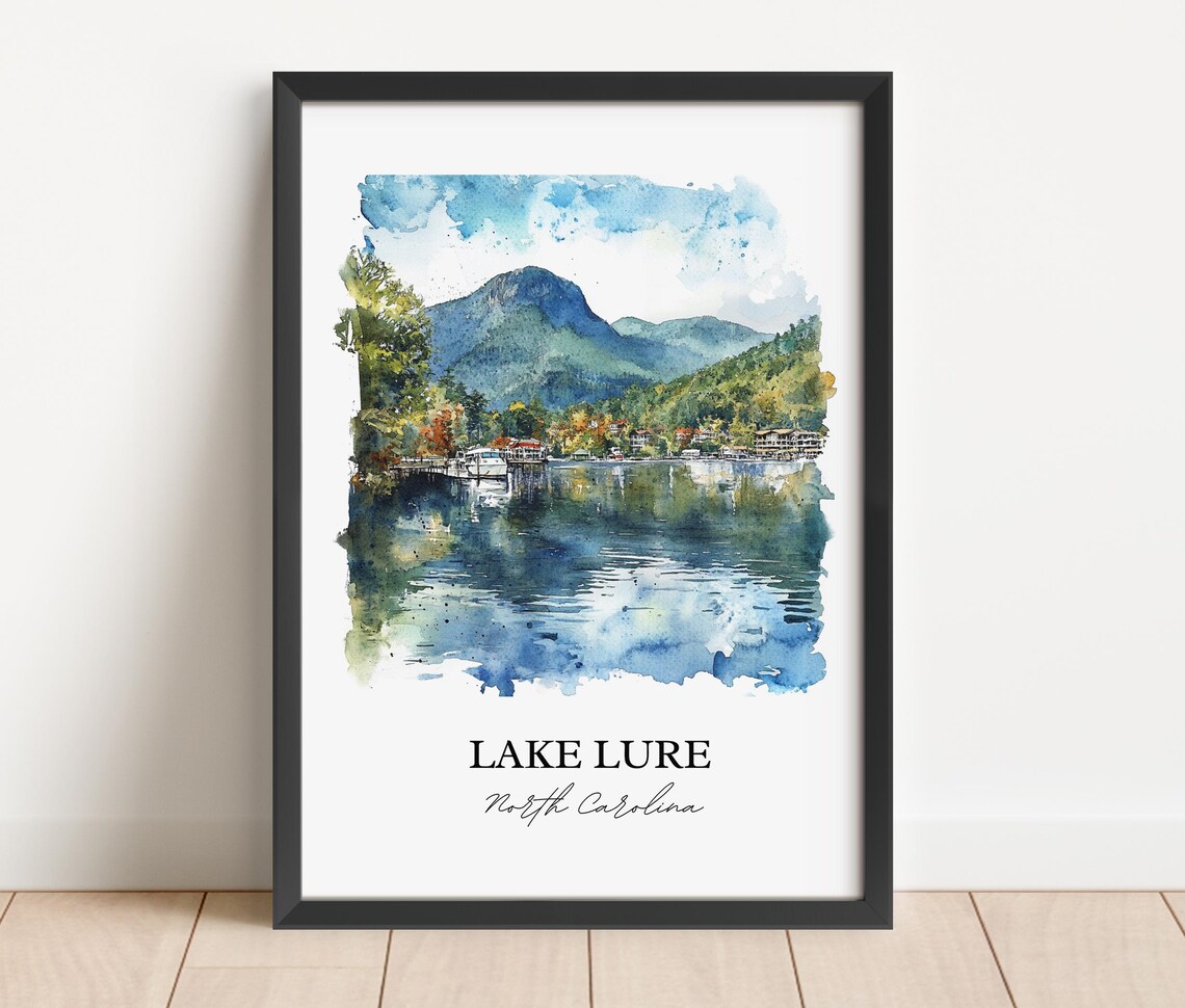 Lake Lure North Carolina Mountain Lake Watercolor Travel Poster - Image 4