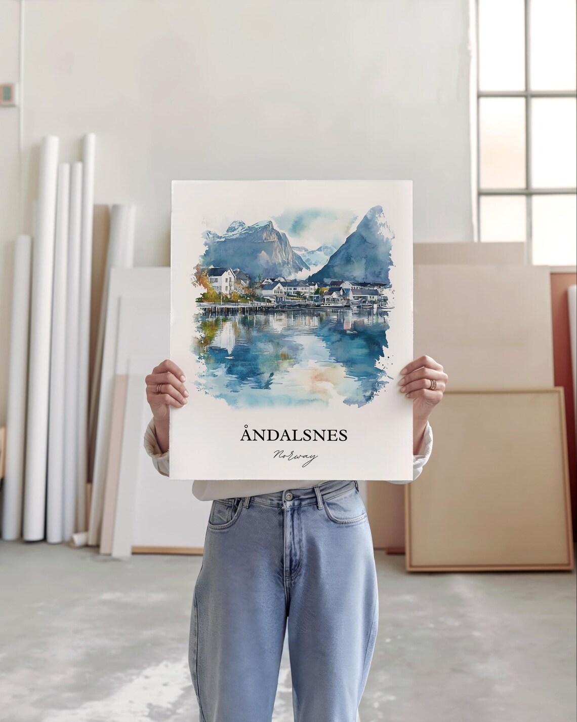 Andalsnes Norway Watercolor Fjord Town Mountain View Travel Poster - Image 5