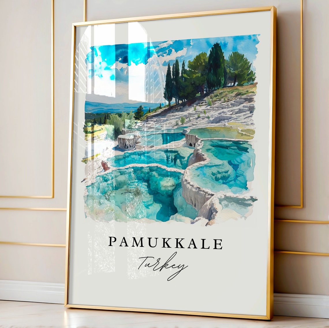 Pamukkale Turkey Watercolor Travertine Terraces Pools Poster - Image 4