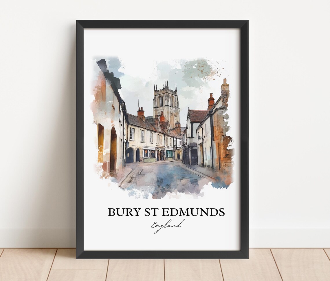 Bury St Edmunds England Historic Street Watercolor Skyline Art Poster - Image 2