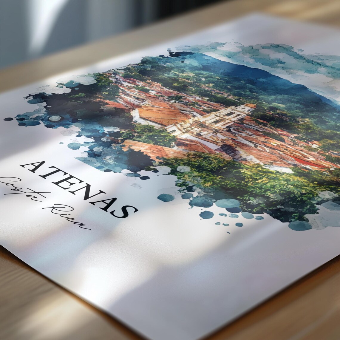 Atenas Costa Rica Church Mountain Town Watercolor Travel Poster - Image 6