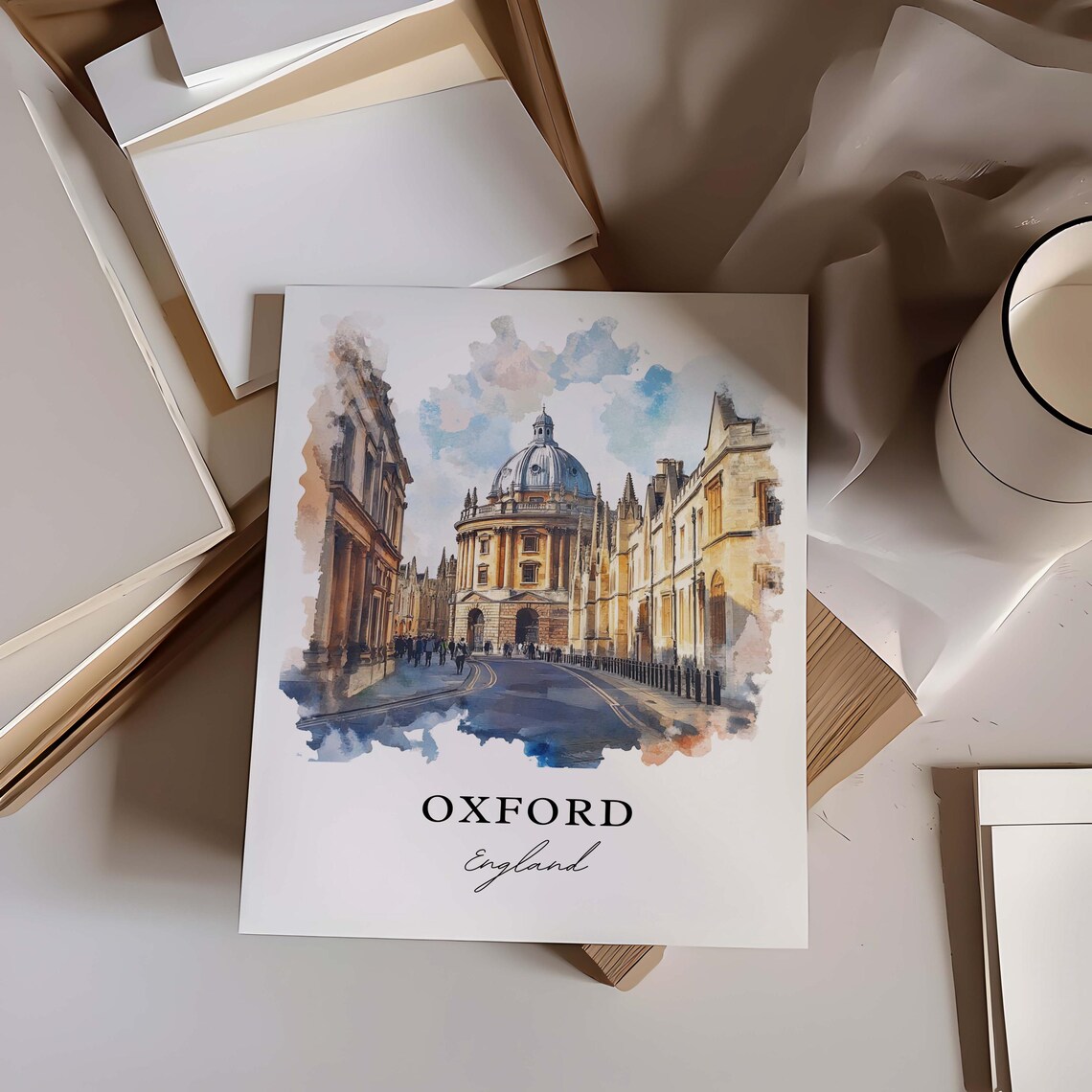 Oxford England Radcliffe Camera Dome Historic Street Watercolor Poster - Image 2