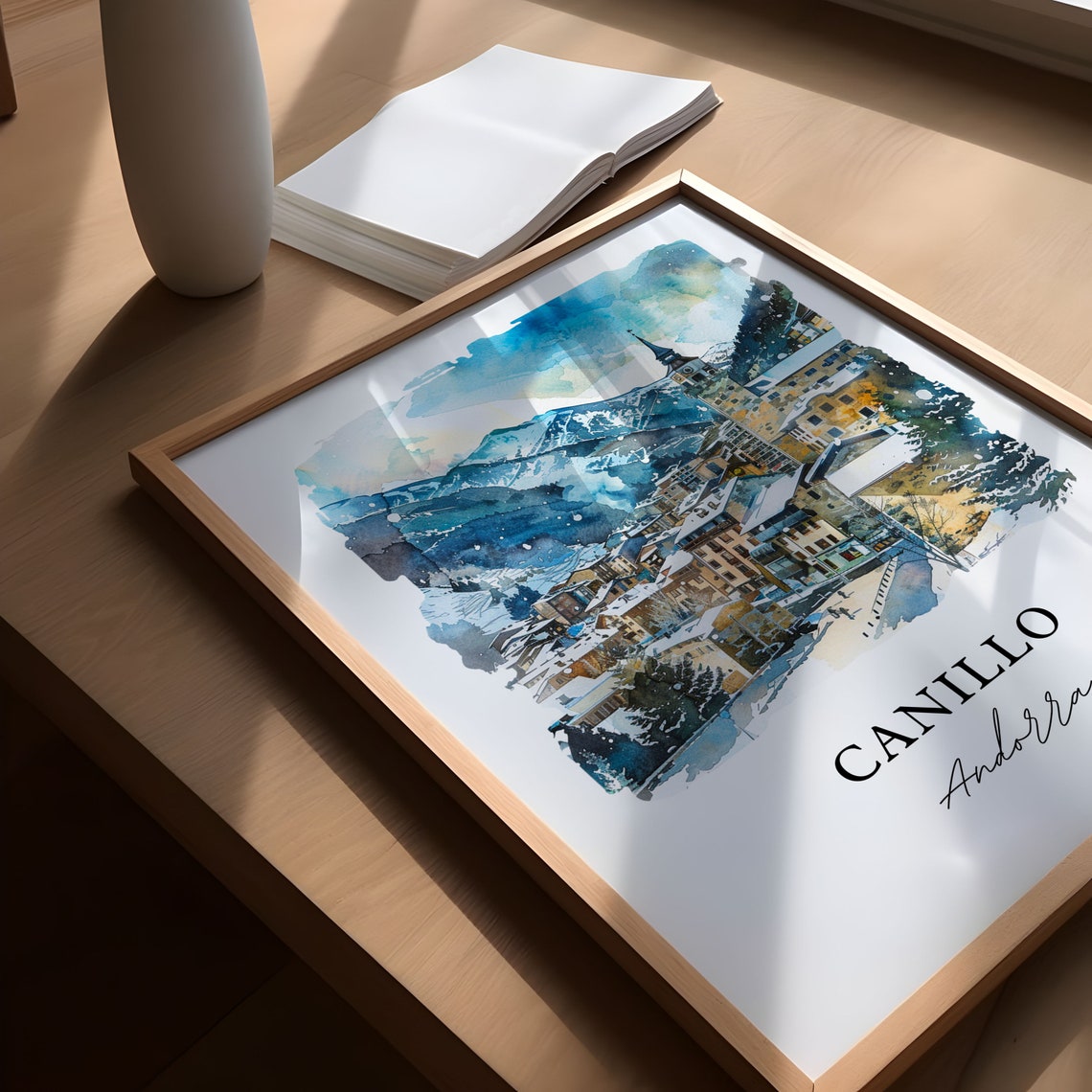 Canillo Andorra Snowy Mountain Village Watercolor Travel Poster - Image 5