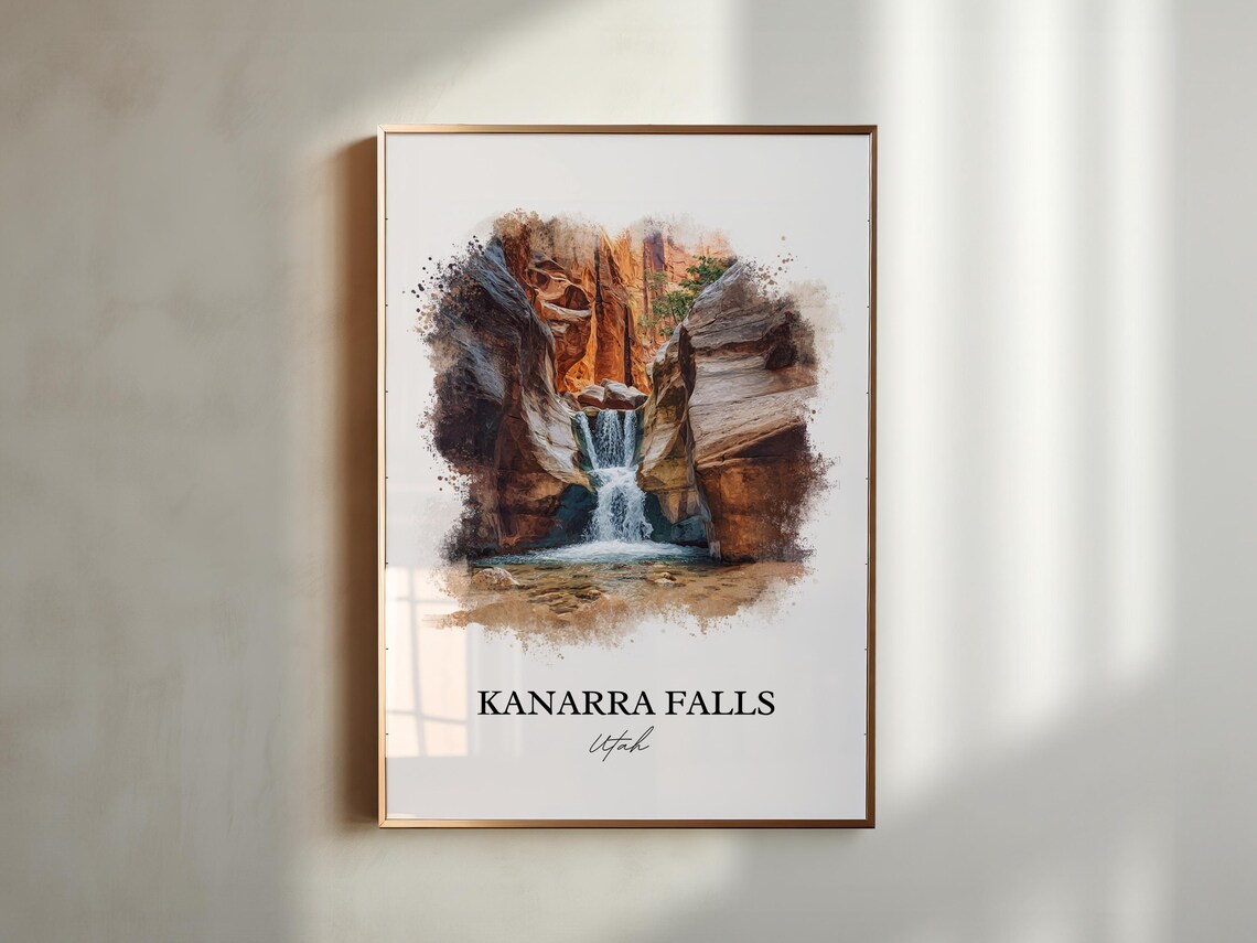 Kanarra Falls Utah Red Slot Canyon Cascade Watercolor Poster - Image 5