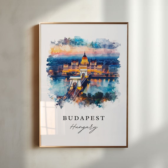 Budapest Skyline Travel Poster, Custom Text Gift