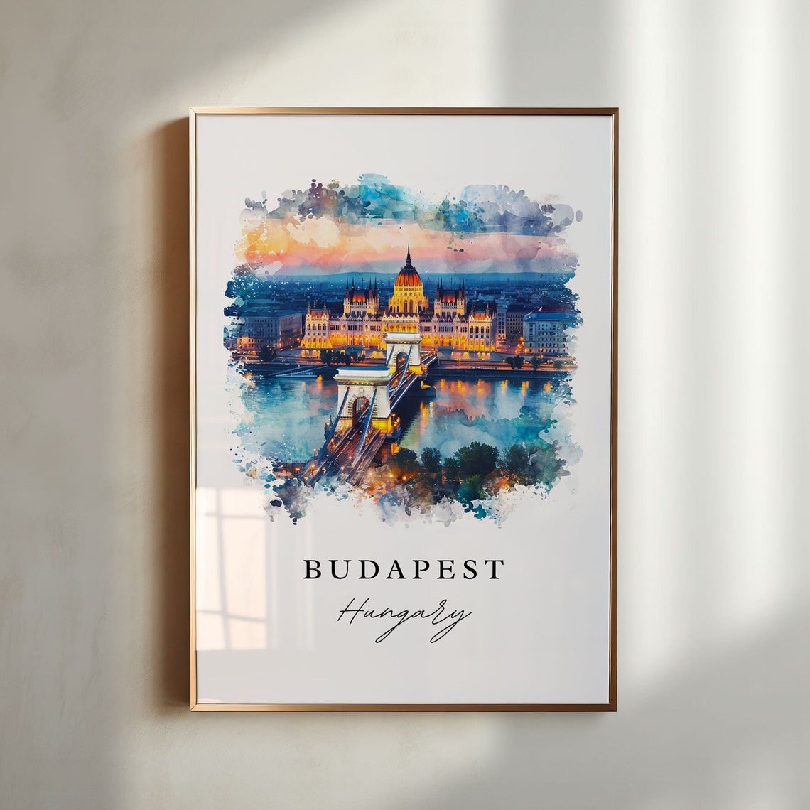 Budapest Skyline Travel Poster, Custom Text Gift
