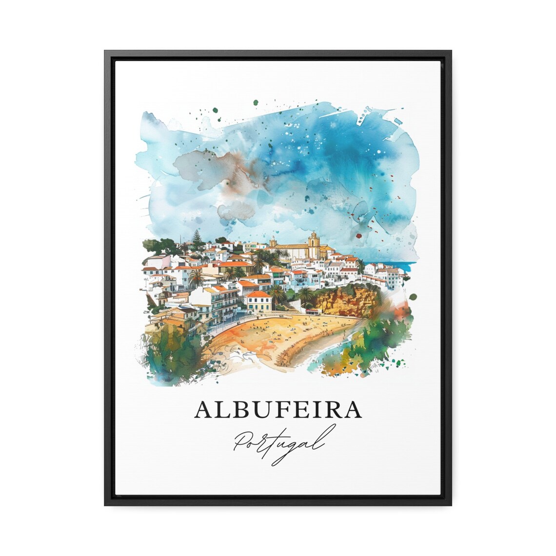 Albufeira Portugal Algarve Beach Town Watercolor Travel Poster - Image 3