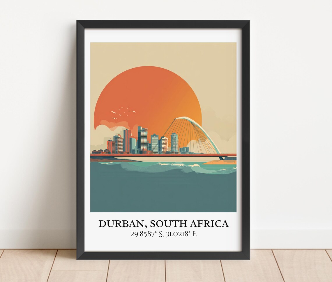 Durban South Africa Bridge Sunset Ocean Skyline Travel Poster - Image 2