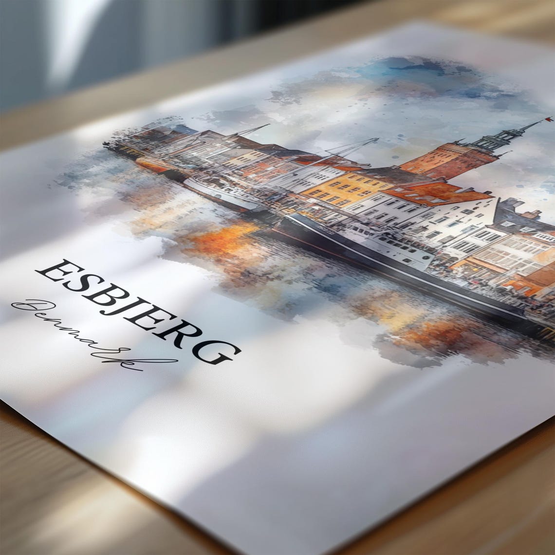 Esbjerg Denmark Harbor and Historic Church Tower Watercolor Poster - Image 6