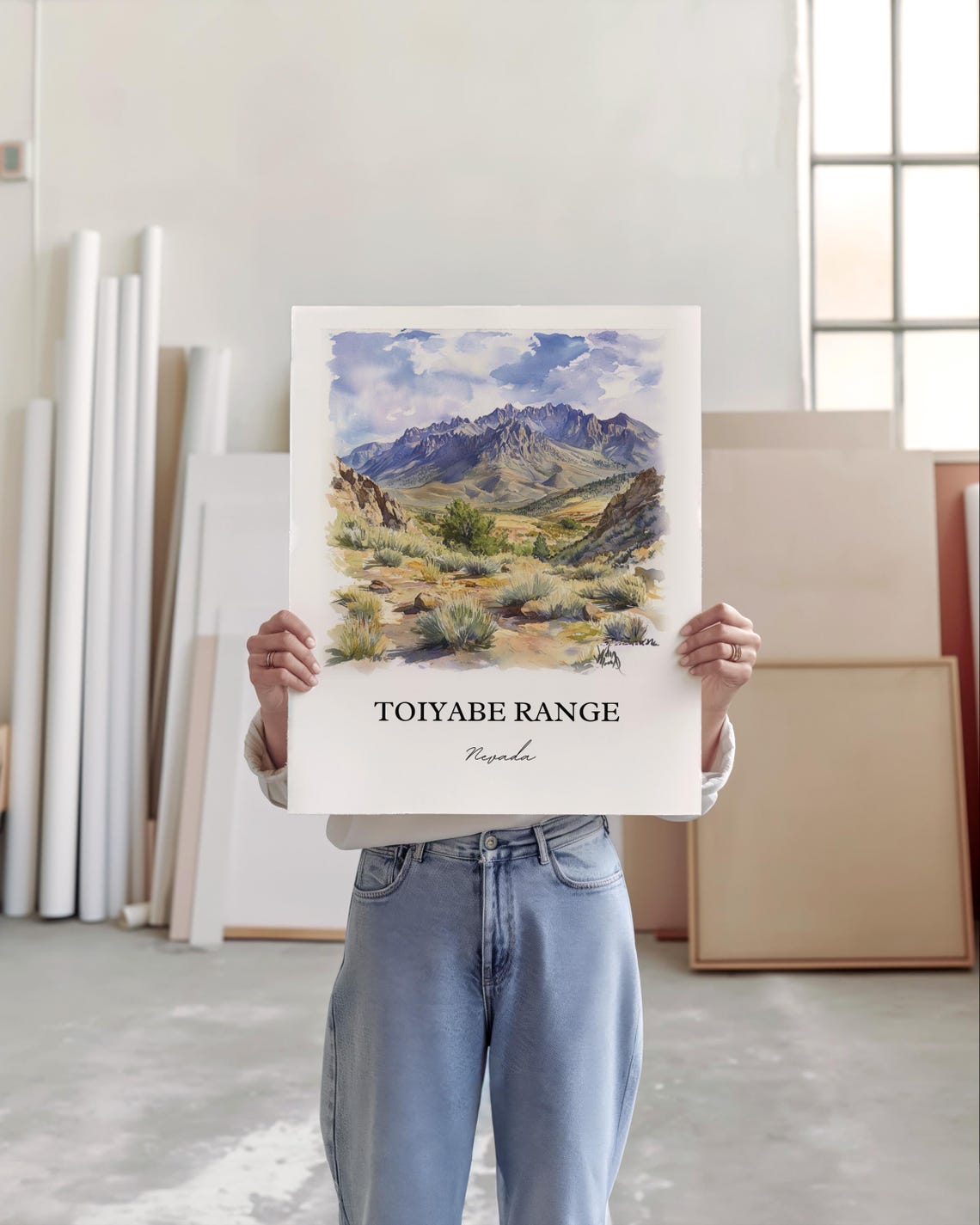 Toiyabe Range Nevada Mountain Watercolor Desert Landscape Poster - Image 2
