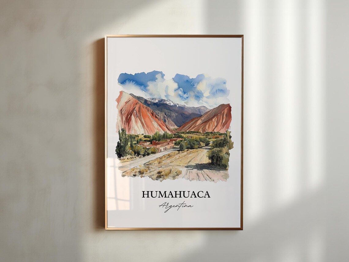 Humahuaca Argentina Red Rock Canyon Valley Village Watercolor Poster - Image 5