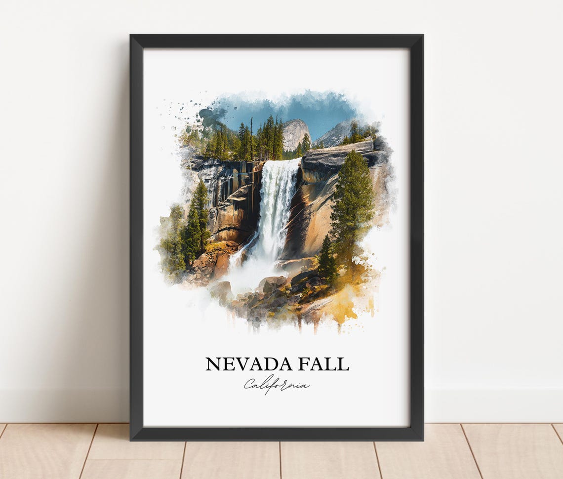 Nevada Fall California Granite Cliff Wide Waterfall Watercolor Poster - Image 2
