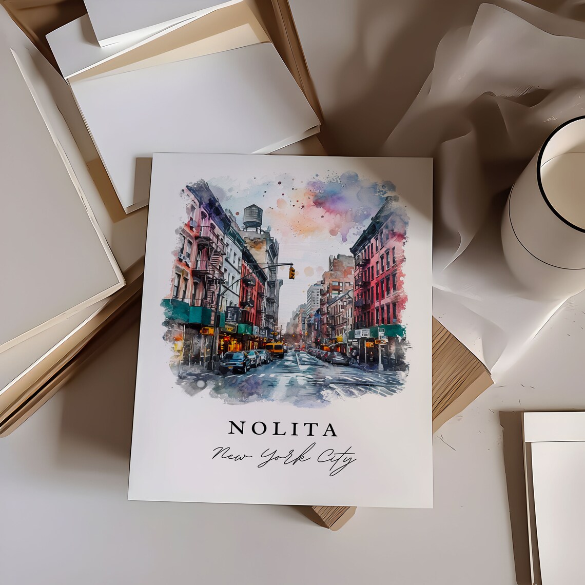 Nolita New York City Street Watercolor Manhattan Travel Poster - Image 6