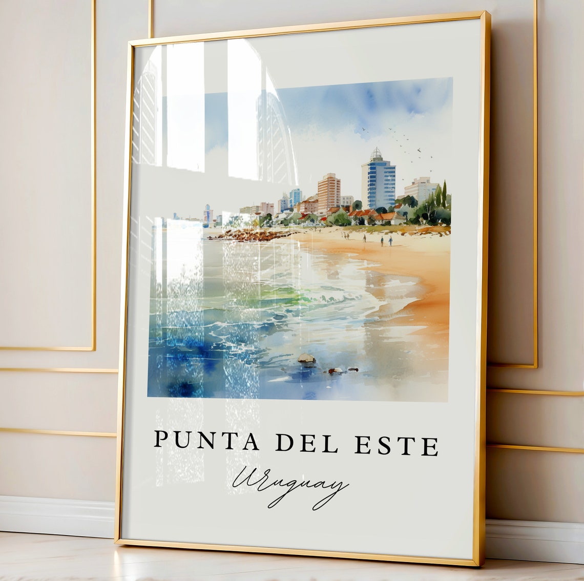 Punta Del Este Uruguay Beach Skyline Watercolor Travel Poster - Image 3