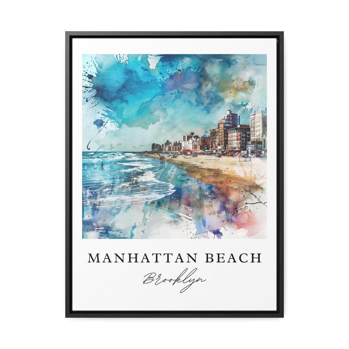 Manhattan Beach Brooklyn New York Watercolor Beachfront Poster - Image 3
