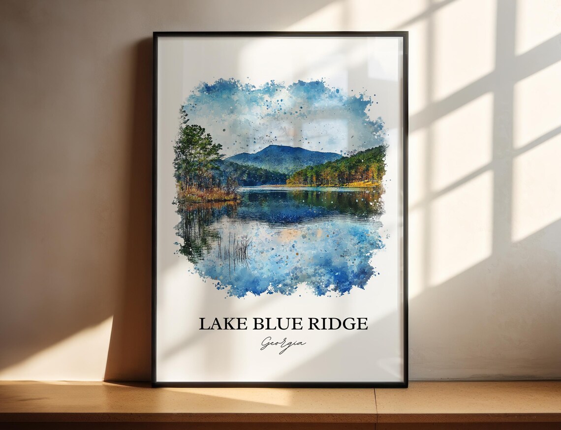 Lake Blue Ridge Georgia Mountain Lake Reflection Watercolor Poster