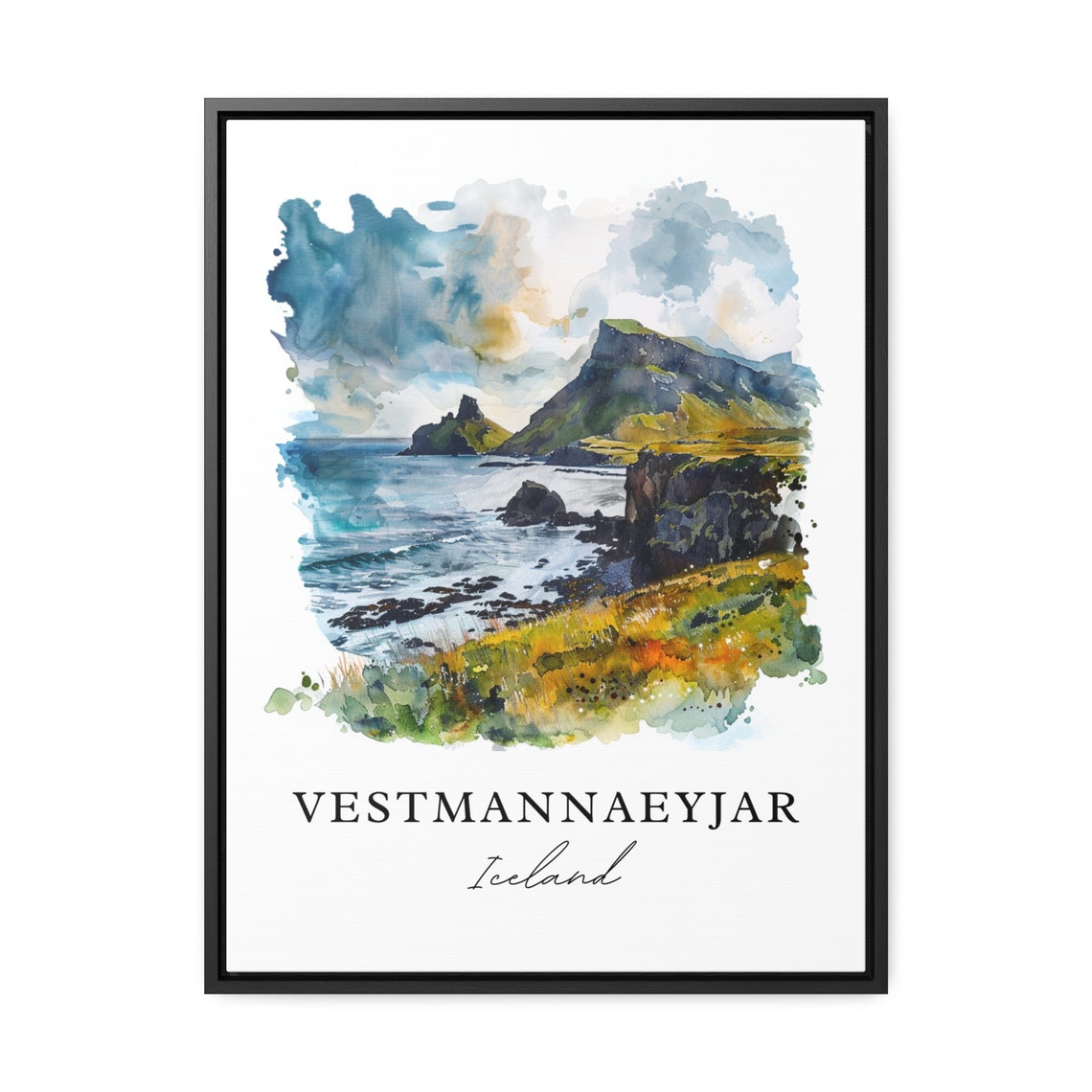Vestmannaeyjar Iceland Watercolor Travel Poster - Image 3