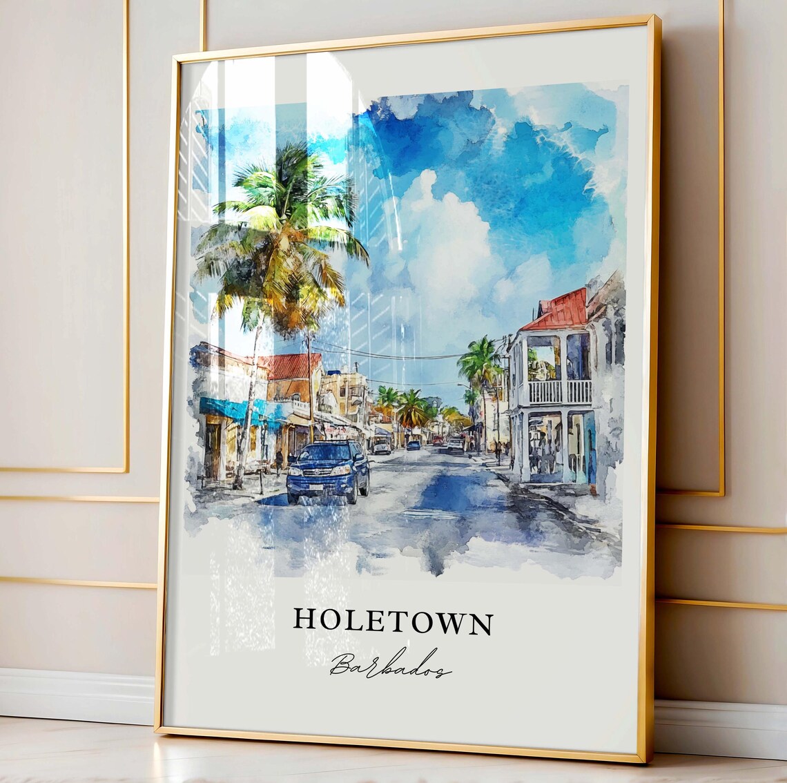 Holetown Barbados Tropical Street Palms Watercolor Beach Poster - Image 4