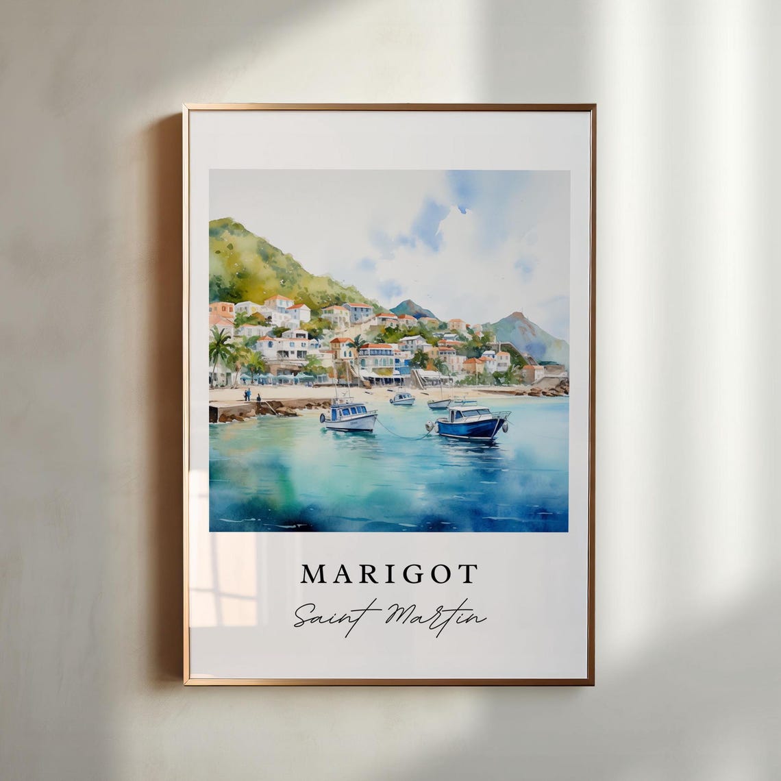 Marigot Saint Martin Caribbean Harbor Boats Watercolor Bay Poster