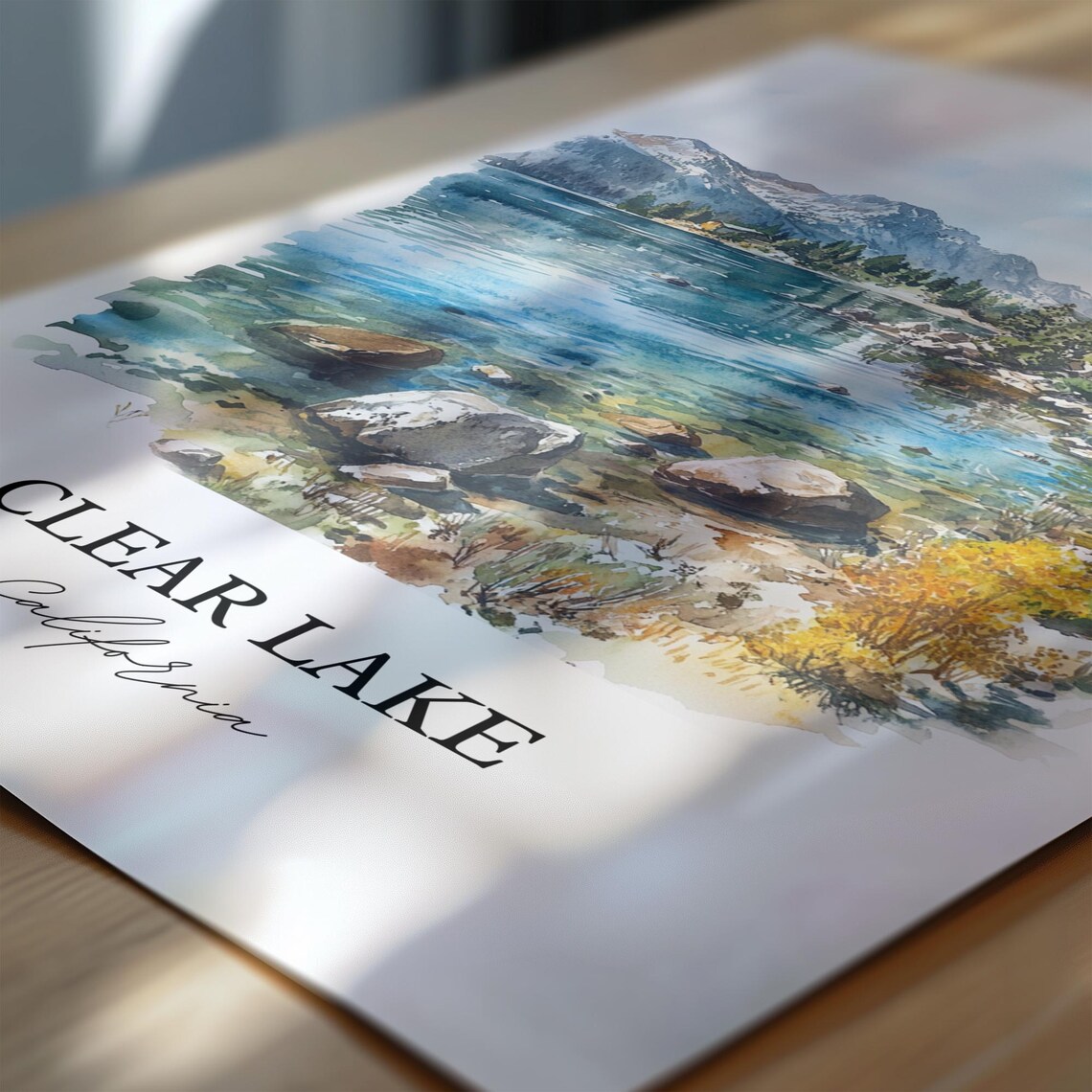 Clear Lake California Alpine Shoreline Pine Watercolor Lake Poster - Image 6