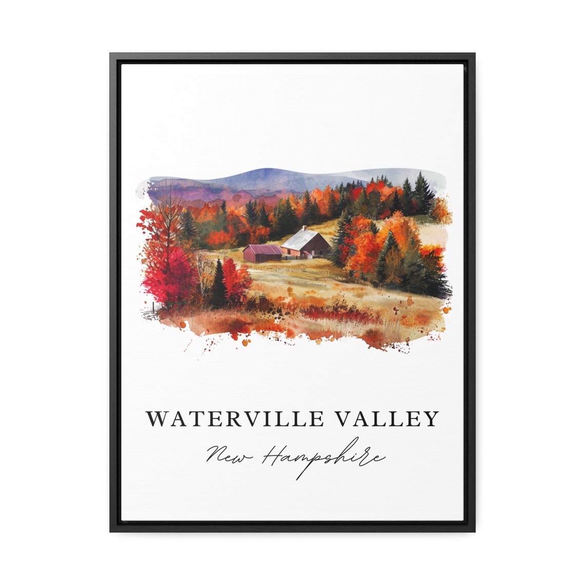 Waterville Valley New Hampshire Watercolor Autumn Farm Barn Poster - Image 2