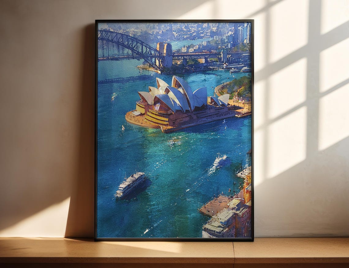 Sydney Watercolor Art Australia Travel Print Artwork Decor Wall