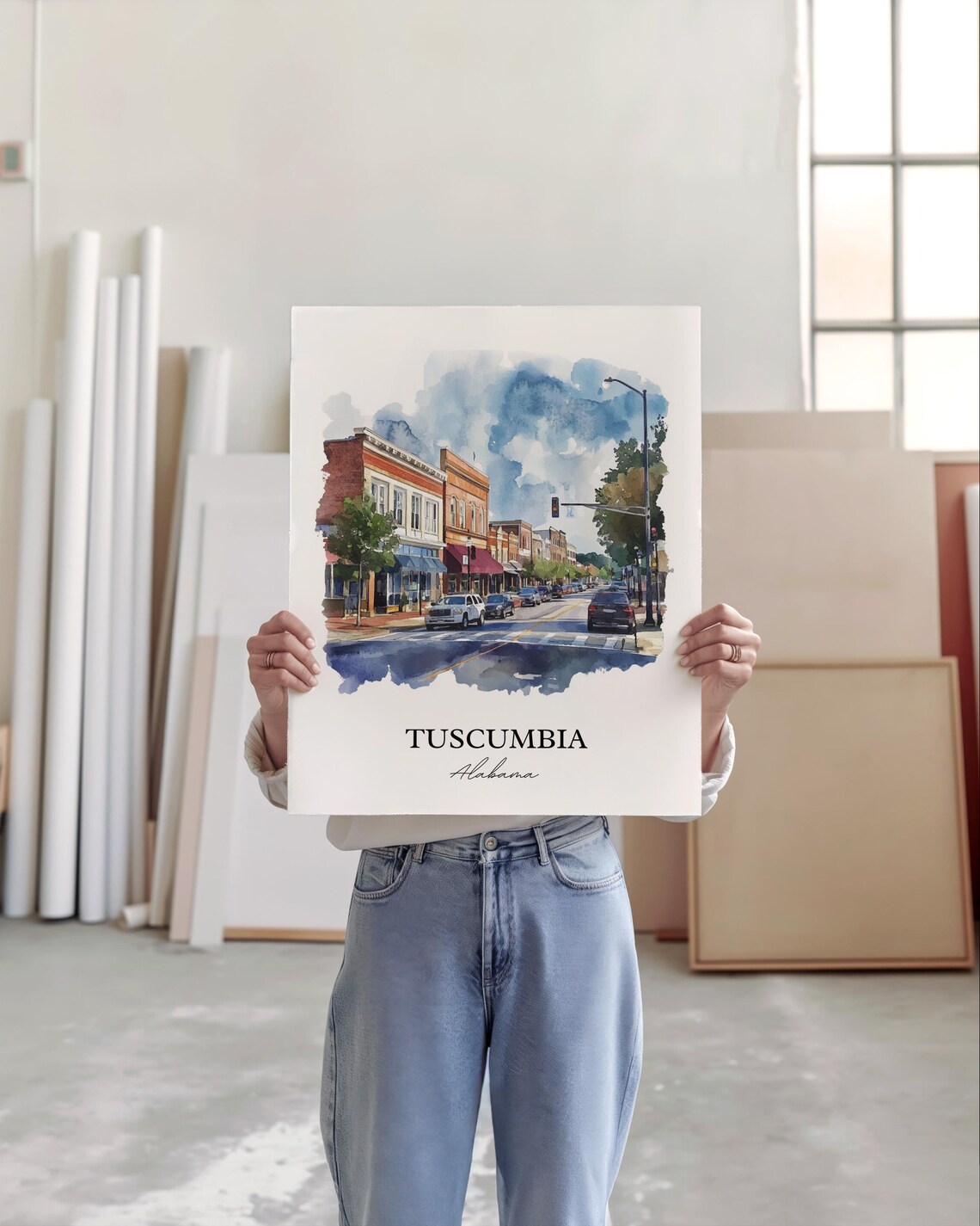 Tuscumbia Alabama Brick Downtown Watercolor Travel Gift Poster - Image 4
