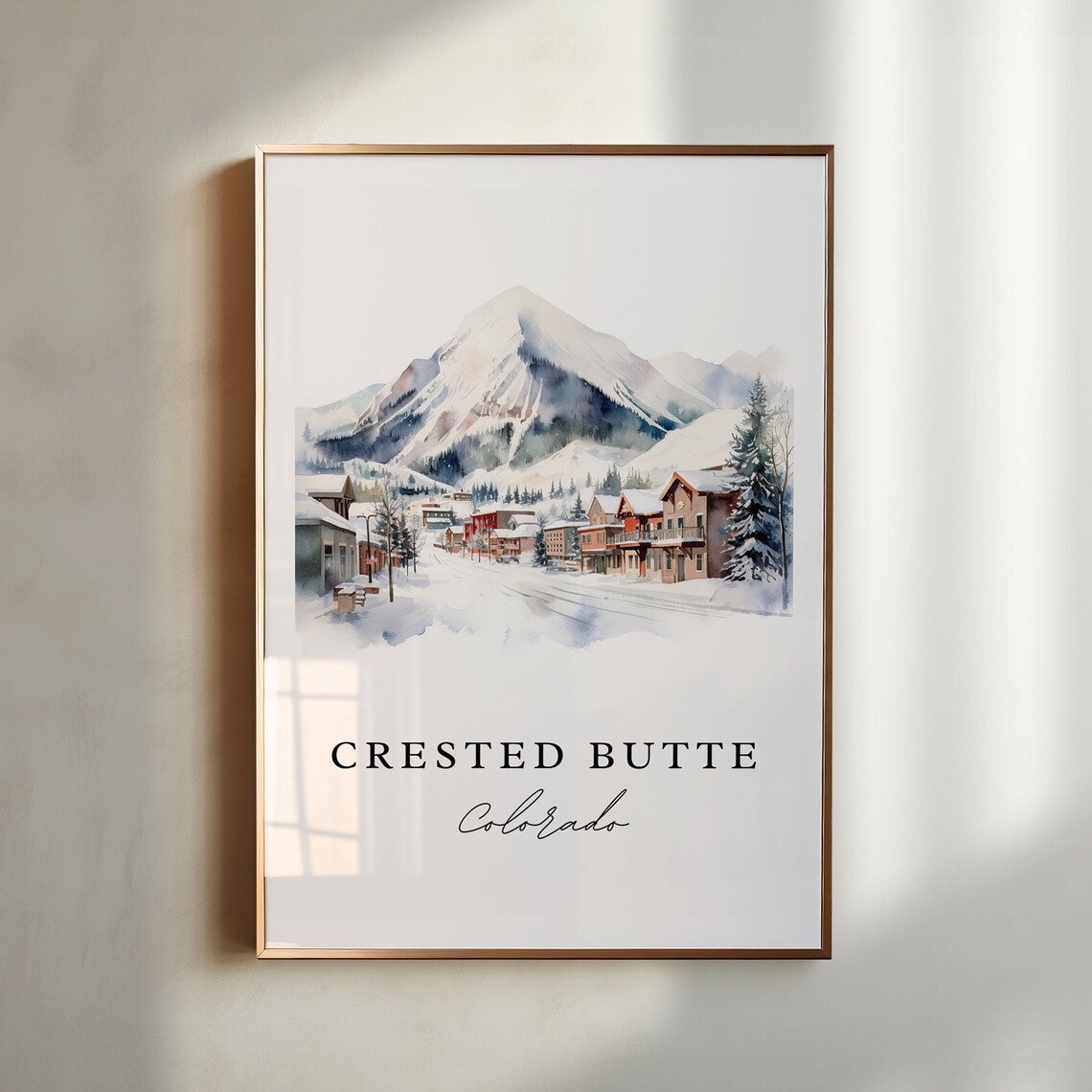 Crested Butte Colorado Snowy Mountain Town Watercolor Travel Poster