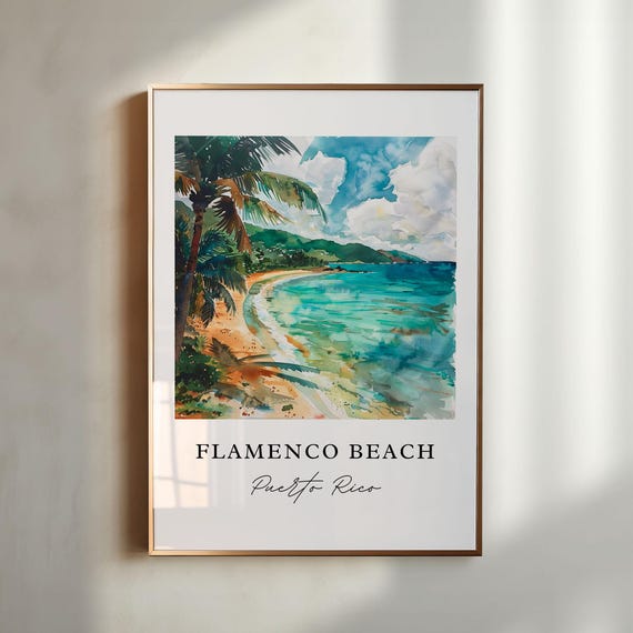 Flamenco Beach Art Flamenco Beach Pr Print Culebra Watercolor Art Culebra Gift Travel Print Travel Poster Housewarming Gift