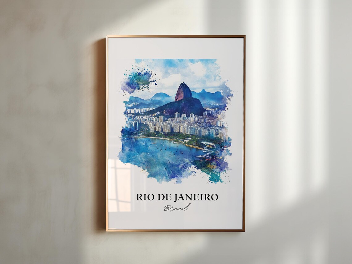 Rio de Janeiro Brazil Sugarloaf Bay Watercolor Beach Scene Poster - Image 5