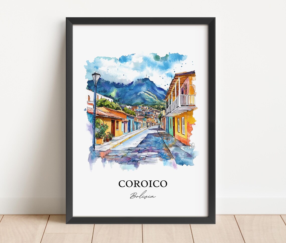 Coroico Bolivia Charming Street Mountain Town Watercolor Poster - Image 4