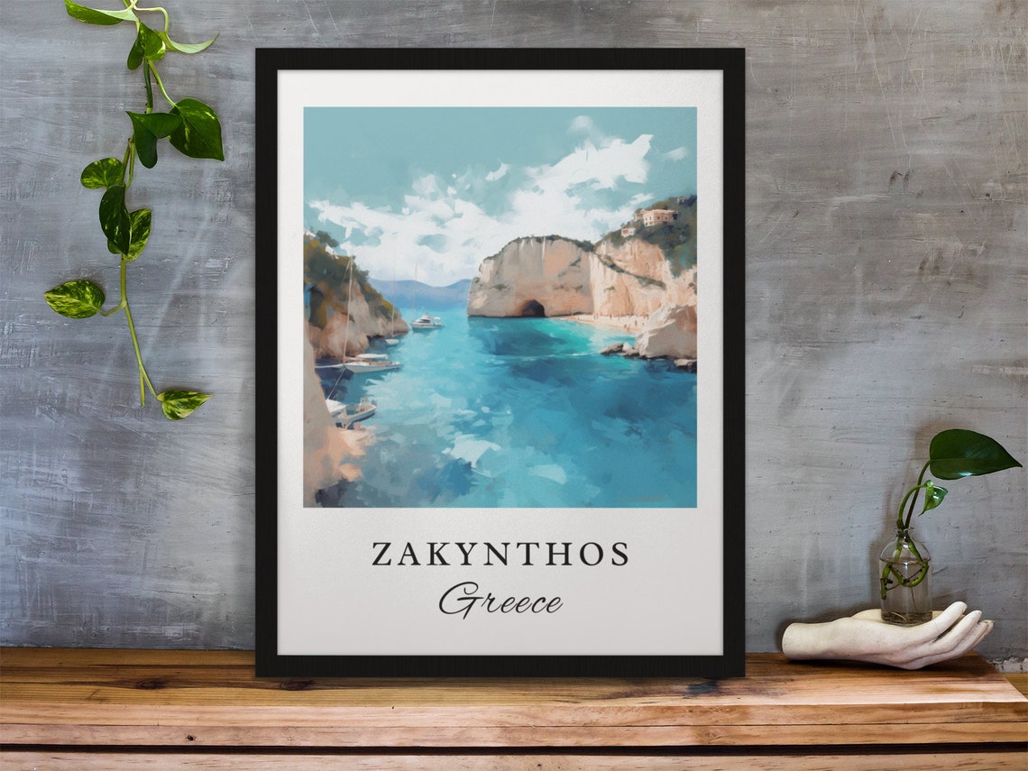 Zakynthos Greece Ionian Island Cliffs Watercolor Travel Poster - Image 3