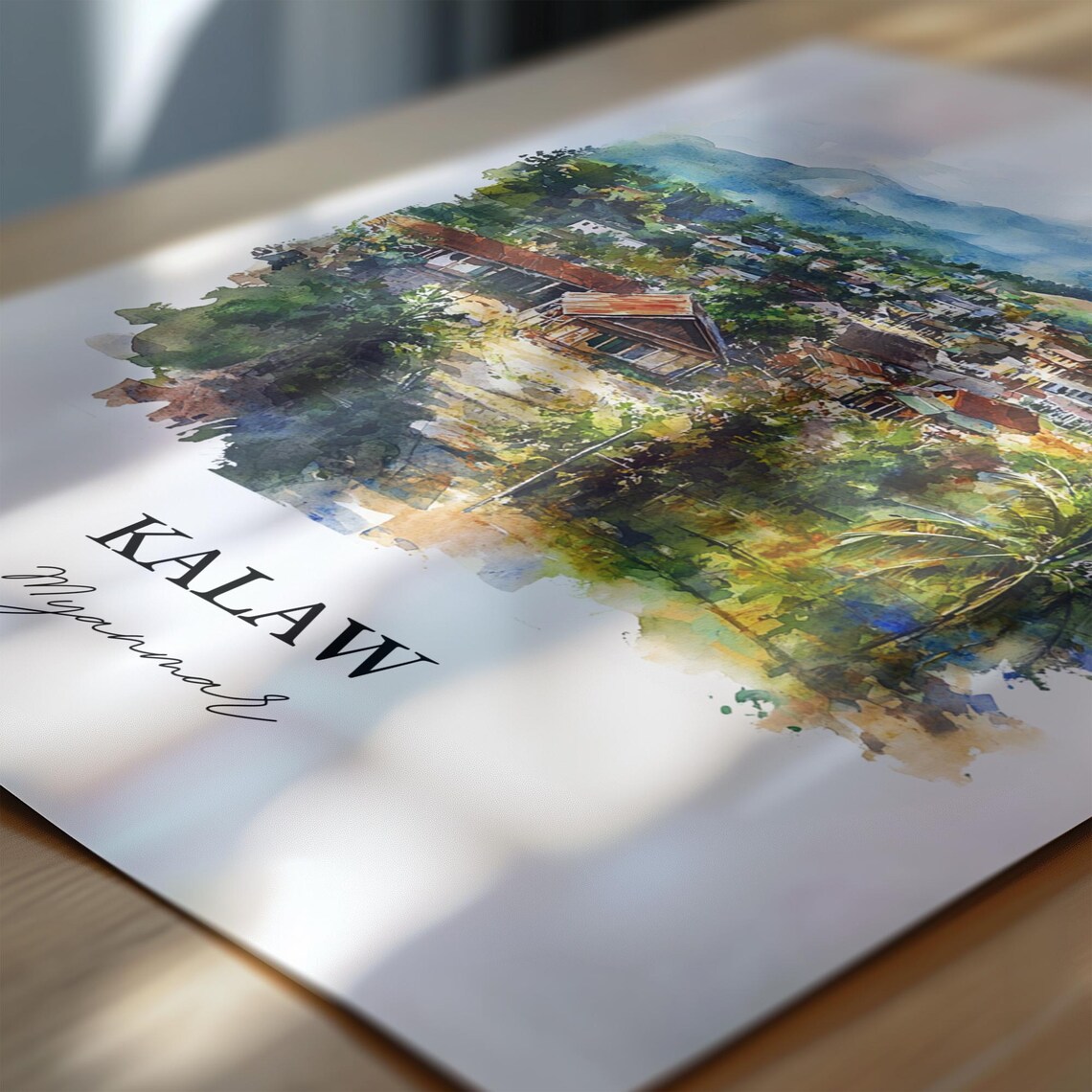 Kalaw Myanmar Watercolor Hillside Town Mountain Landscape Poster - Image 6