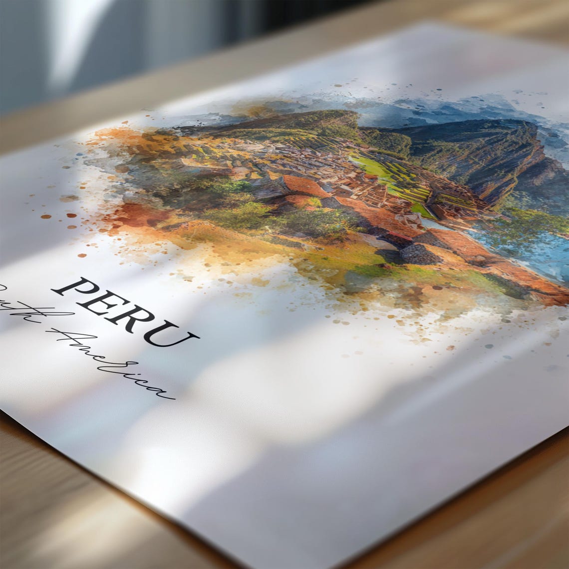 Peru Machu Picchu Ancient Mountain Citadel Watercolor Poster - Image 6