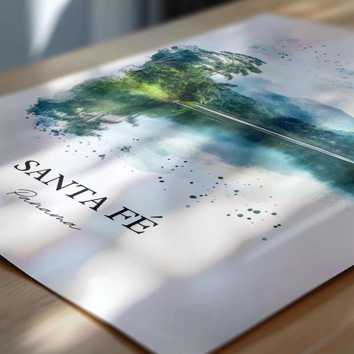 Santa Fe Panama Watercolor Mountain Lake Reflection Travel Poster - Image 6