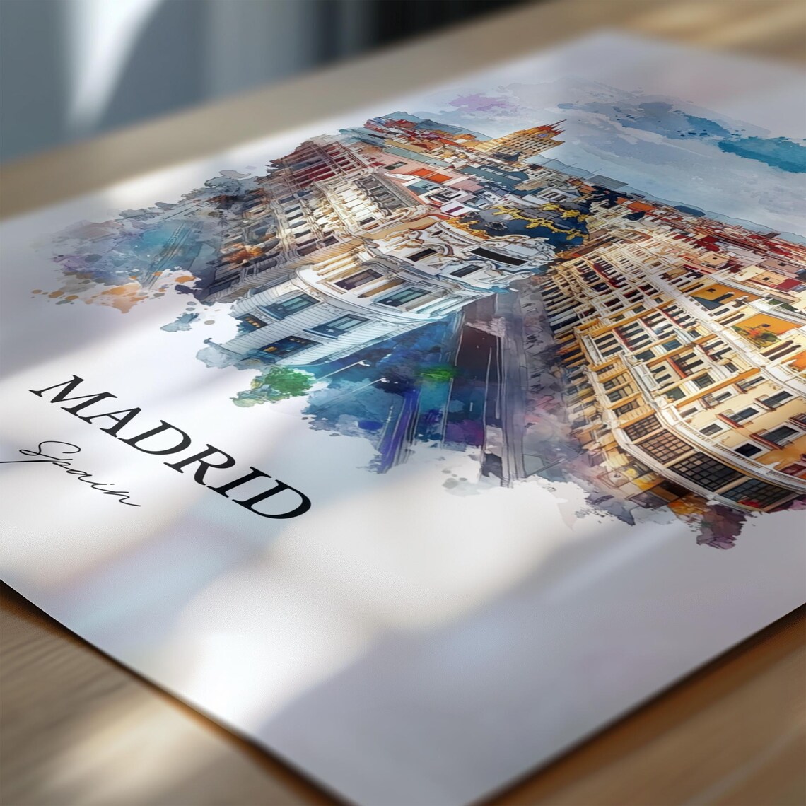 Madrid Spain Gran Via Cityscape Watercolor European Travel Poster - Image 6