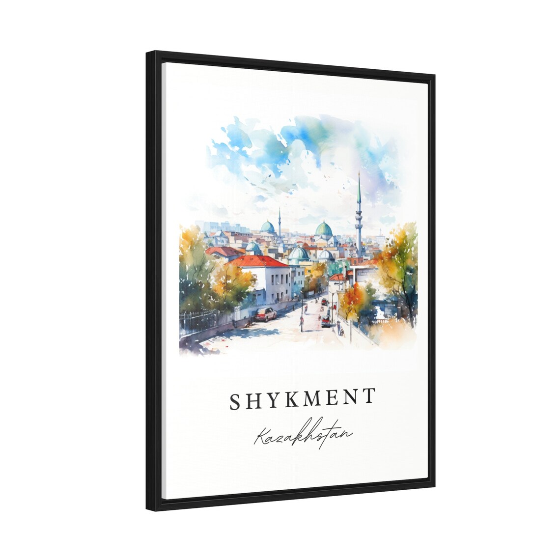 Shykment Kazakhstan Watercolor Domed City Street Scene Poster - Image 2