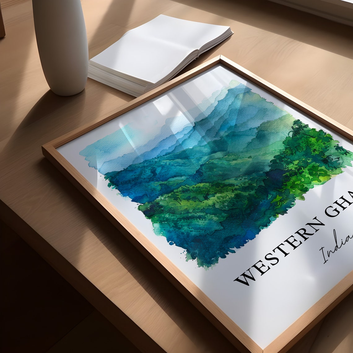 Western Ghats India Emerald Mountain Ridges Watercolor Travel Poster - Image 5