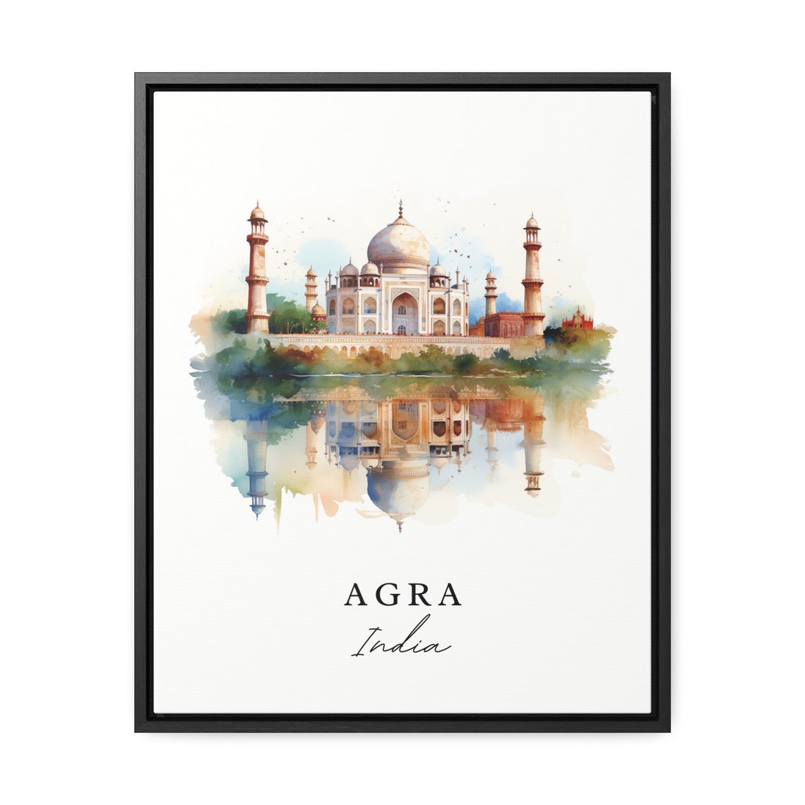 Agra India Watercolor Taj Mahal Reflection Landmark Travel Gift Poster - Image 2