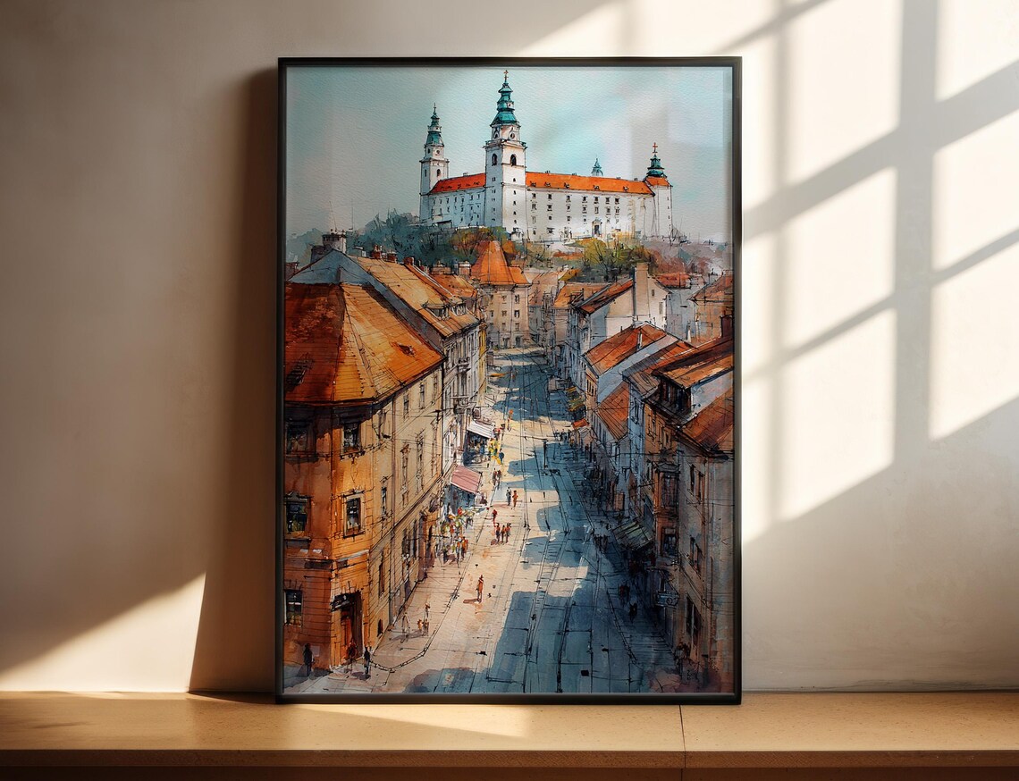Bratislava Watercolor Travel Poster, Europe Decor