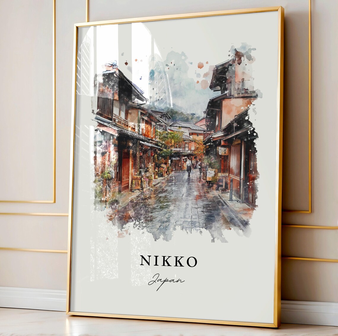 Nikko Japan Watercolor Art Historic Wooden Street Autumn Poster - Image 4