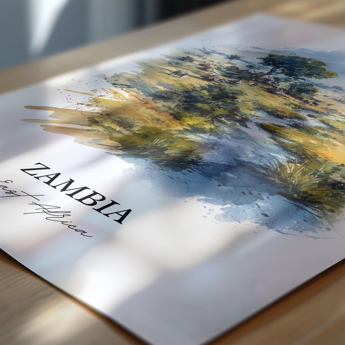 Zambia East Africa River Savanna Wildlife Watercolor Travel Poster - Image 6
