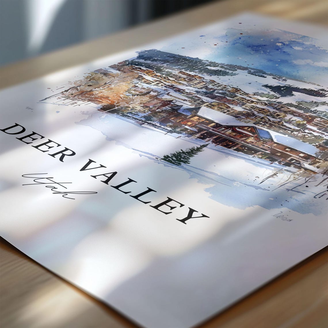 Deer Valley Utah Snowy Ski Resort Watercolor Winter Travel Poster - Image 6