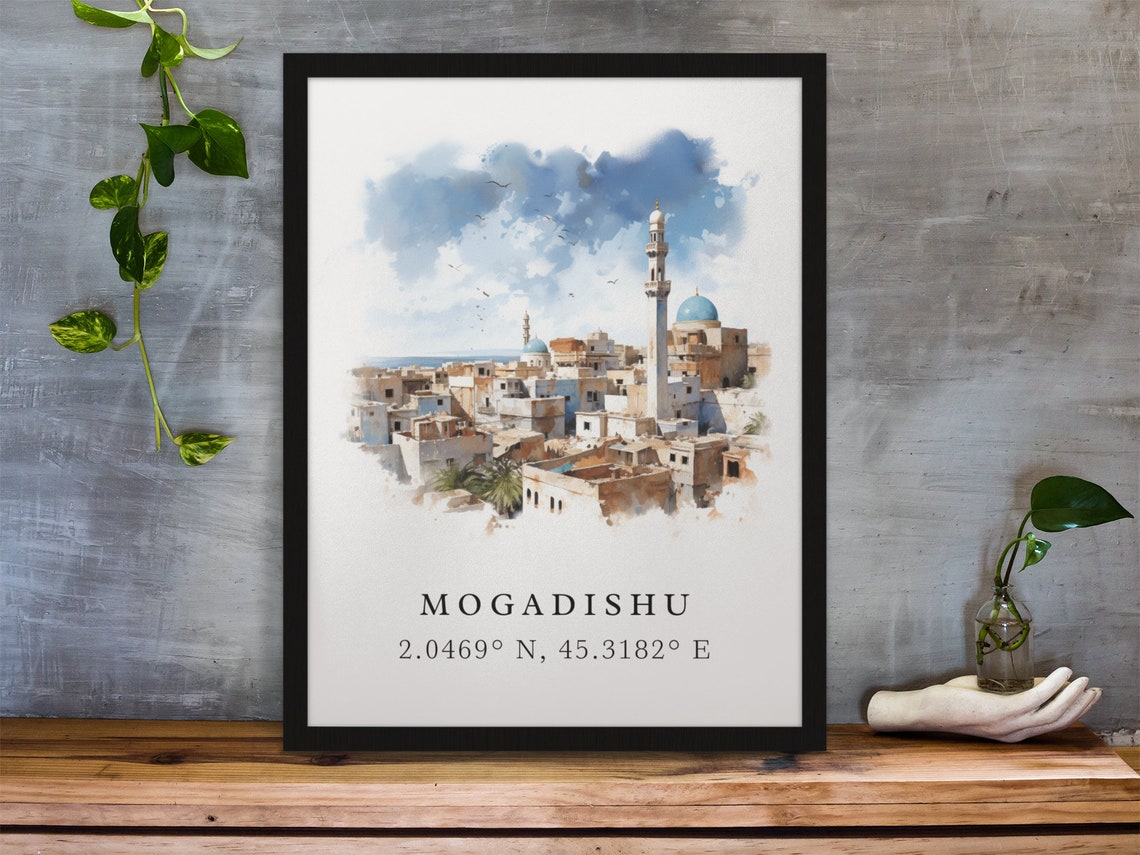 Mogadishu Historic Watercolor Old Town Minarets Travel Poster - Image 3