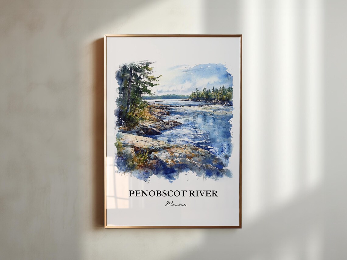 Penobscot River Maine Rocky Banks Pine Forest Watercolor Poster - Image 5